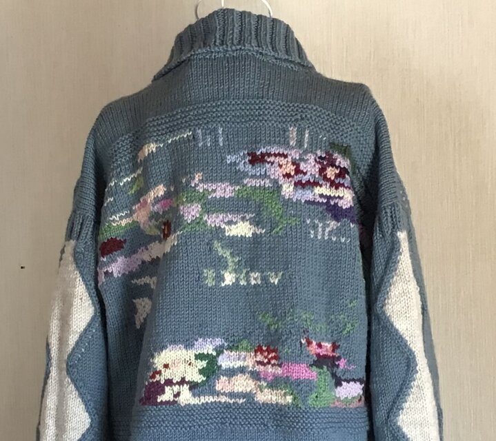睡蓮の池イメージでカーディガン(メンズM)