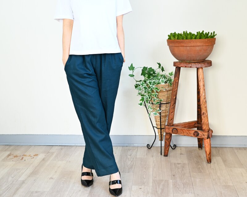 ロイヤルブルー　リネンパンツ 丈調整＊リネンマキシワイドパンツ(ロイヤルブルー) キュロット
