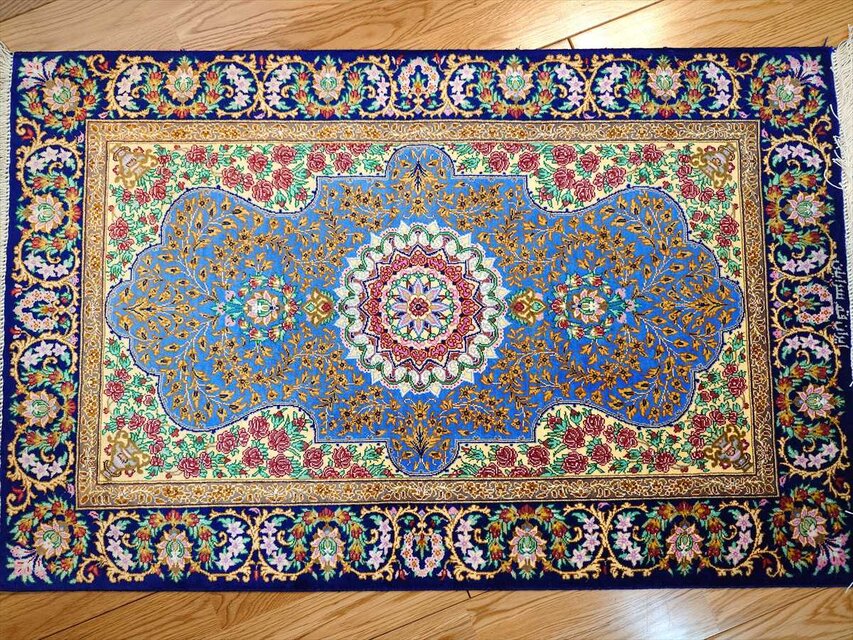 ペルシャ絨毯クム産シルク サラヤン工房 玄関マット 92x60