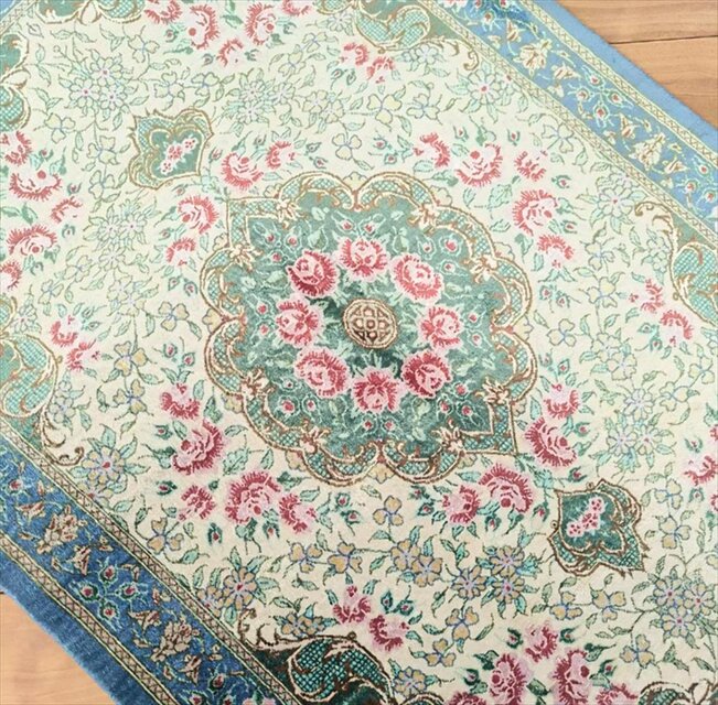 展示品　ペルシャ絨毯　クム産　シルク×ウール　玄関ラグ　カーペット　絨毯 限定1品】 ペルシャ絨毯 シルク100％ 手織り ラグマット