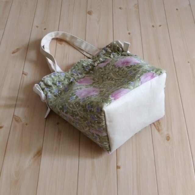 ウィリアムモリス リボン巾着トートバッグ 母の日 ピンパネル ピンク