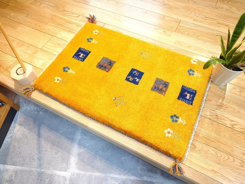 ペルシャ ギャッベ 玄関マット ラグ 90X60㎝ パネル 花 ヤギ羊 ペルシャ ギャッベ 玄関マット ラグ 90X60㎝ パネル 花 ヤギ羊