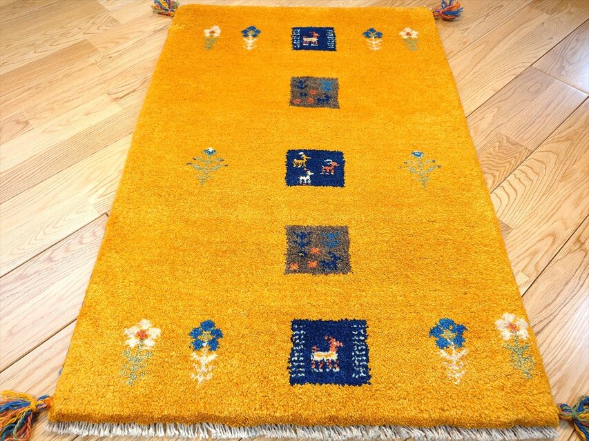 ペルシャ ギャッベ 玄関マット ラグ 90X60㎝ パネル 花 ヤギ羊 ペルシャ ギャッベ 玄関マット ラグ 90X60㎝ パネル 花 ヤギ羊