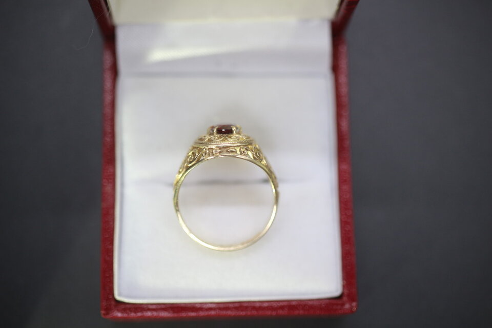 ビンテージ 英国 イギリス 1993年 天然 ガーネット ゴールド 指輪  