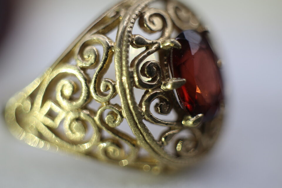 ビンテージ 英国 イギリス 1993年 天然 ガーネット ゴールド 指輪  