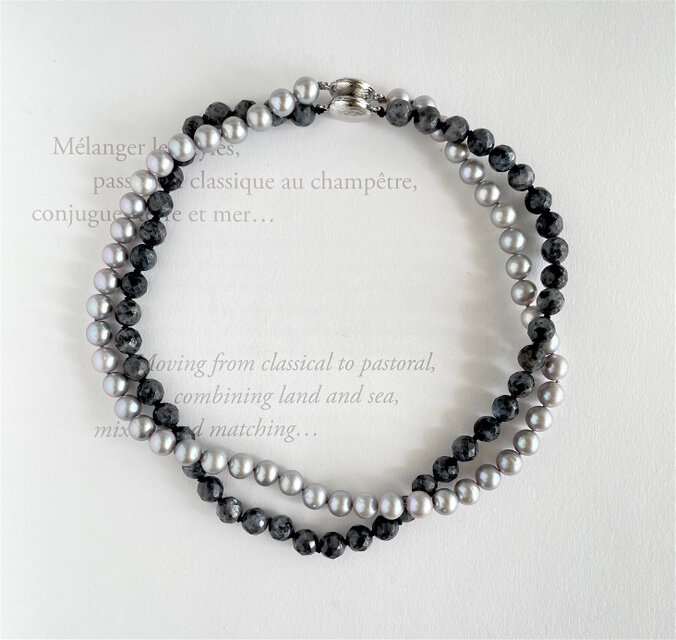 2本でロングに 淡水パール＆ラルビカイト ２本セットのチョーカーネックレス