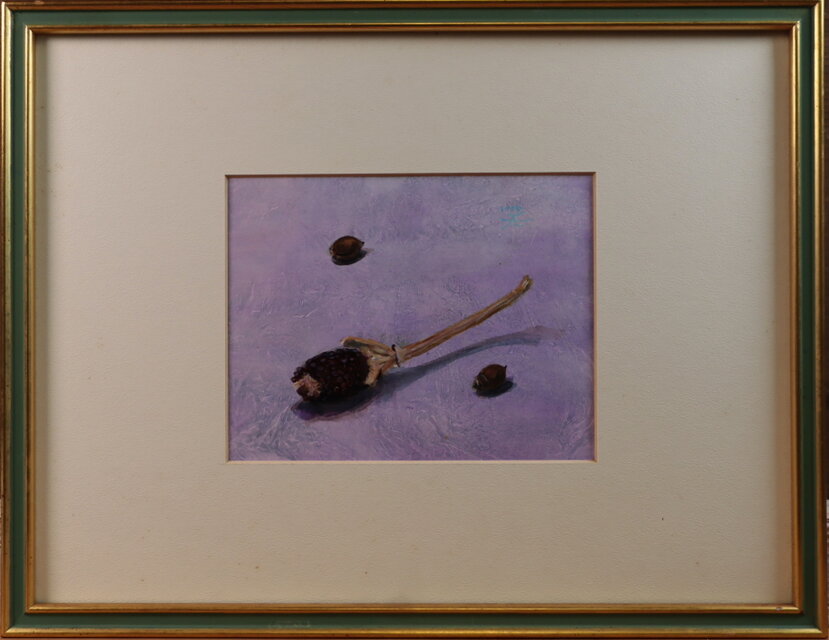 アクリル「紫背景の中のストロベリーコーン」