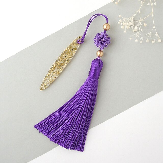 帯飾り 「 すみれ 」 タッセル房付き つまみ細工 着物 紫色 パープル 濃い紫色 秋 春 夏 簪 シンプル 浴衣