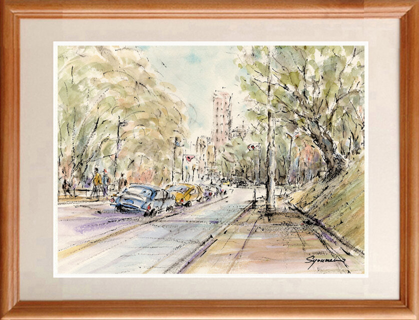 送料無料特集 | 激安の新品・型落ち・アウトレット 水彩画原画 朝の交差点風景 日々の暮らしを iichi | ＃660 絵画+タペストリー