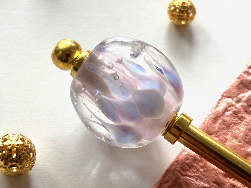 かんざし　人魚の鱗の様なとんぼ玉　ピンクパステルカラーC　一本挿し　一本簪　春夏　涼しげ　蓮　ロータスのコピーのコピー