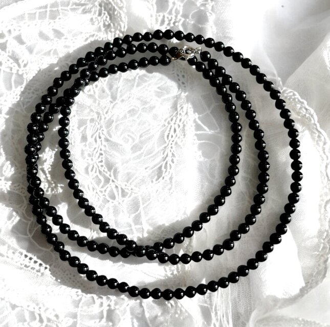 4mmブラックオニキスロングネックレス80cm シンプル　PPA0035