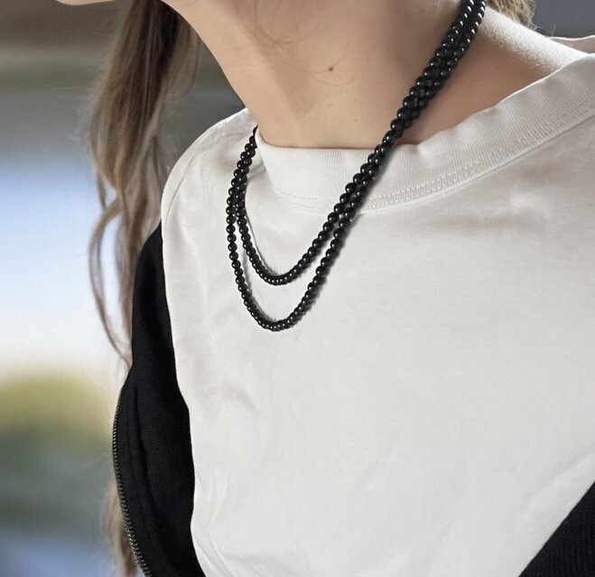 4mmブラックオニキスロングネックレス80cm シンプル PPA0035 | iichi