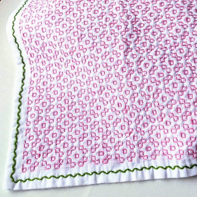 刺し子ふきん/カバー    『ダリヤ』　ピンク【受注制作】