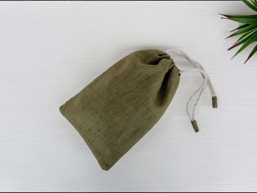 春の香り：ミモザ刺繍リネン巾着（R-16） | iichi 日々の暮らしを