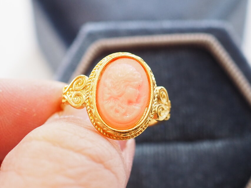 ヨーロッパアンティーク リング カメオ ピンクオレンジ フリーサイズ