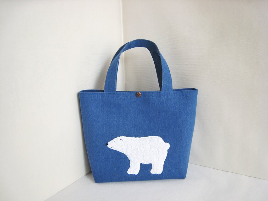 可愛い白くまのミニトートバッグ（ブルーデニム）