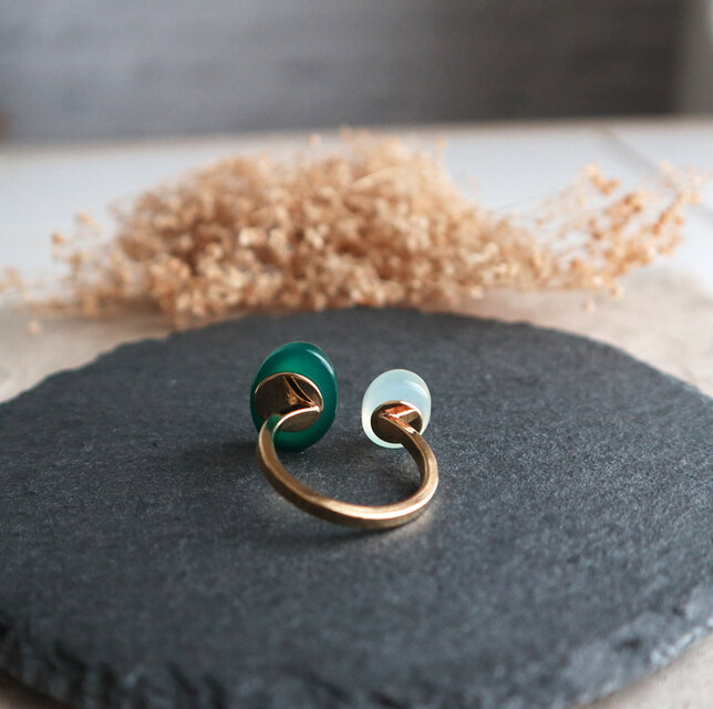 K１４グリーンストーン付きリング 2g K14YGスフェーンダイヤ取り巻きリング(送料無料) | iichi 日々の暮らし