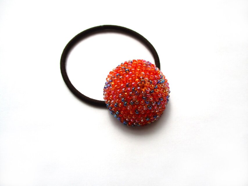 ビーズクロッシェヘアゴム（オレンジミックス）