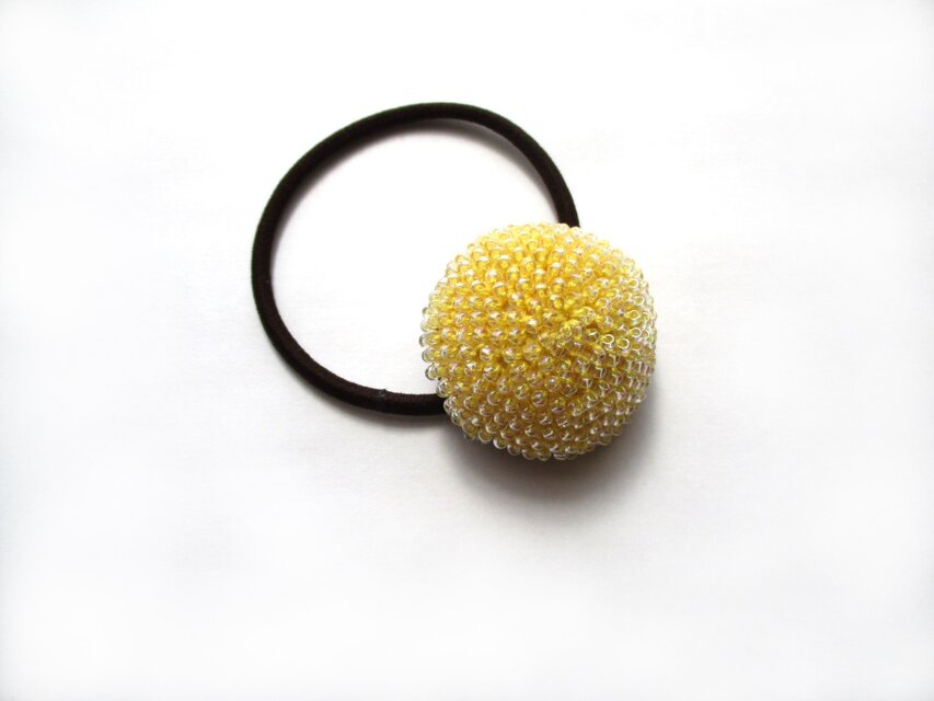 ビーズクロッシェヘアゴム（クリスタル×黄）