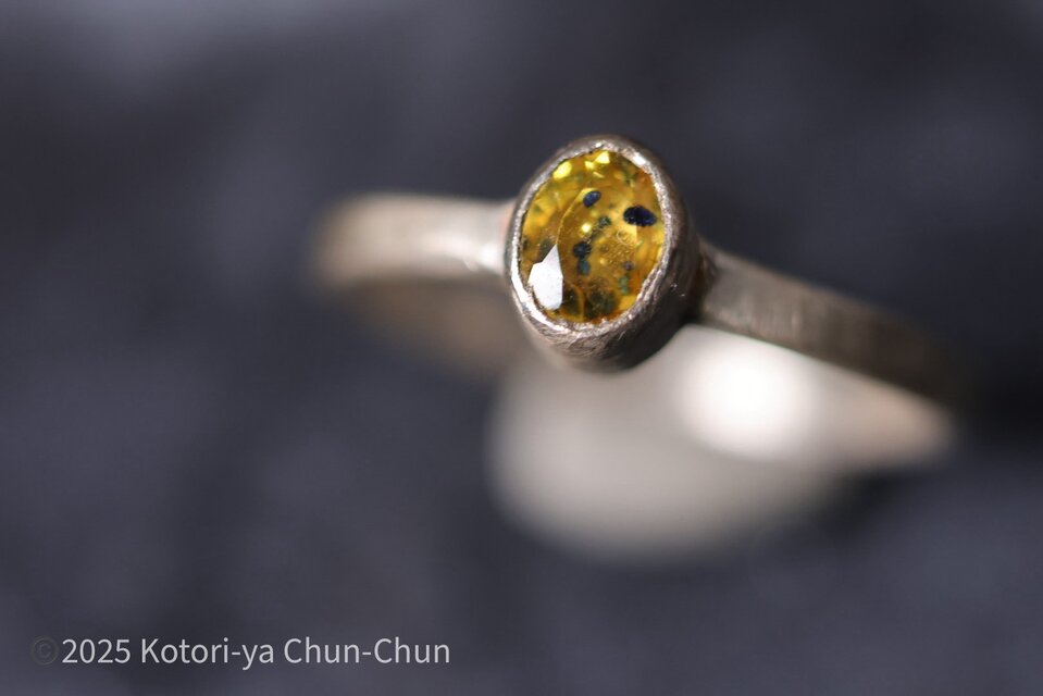 【かなり珍しい青と黄色のバイカラー】タイ産　バイカラーサファイア・シルバーリング【イエロウテントウ】