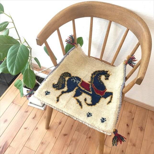 ペペルシャ ギャッベ ミニマット 43x39cm 厚み2.12cm アイボリー