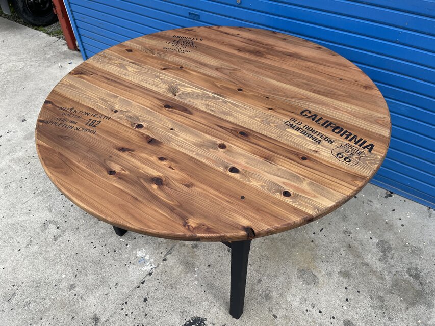 hotaru　丸テーブル　机　お洒落　男前家具　棚付き　リビング　ダーク　ブラック　天然木　無垢材　オーダー可　