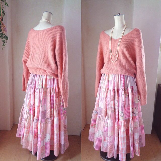 sold 一点もの♥絵画なパッチワーク♥Lovely pink♥超ボリューム