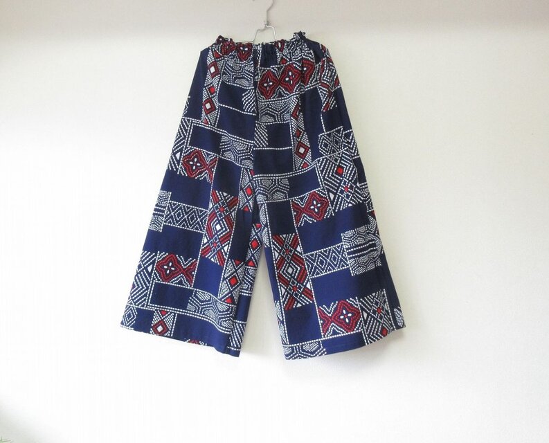 ☆浴衣ガウチョパンツ☆ポケット刺し子♪【再販】/31kg073