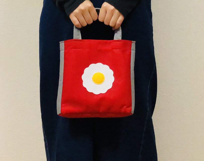 フェルトのミニトートバッグ　赤×グレー