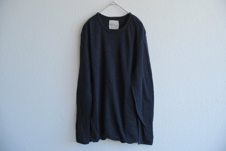 リネンニット mens/L 長袖プルオーバー（スレート）