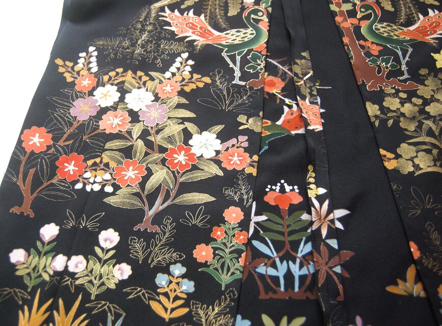 着物リメイクワンピース 留袖ドレス 夫婦鳥豪華刺繍 留袖 着物リメイク ドレス レース袖＆裾 豪華刺繍鳳凰 和柄