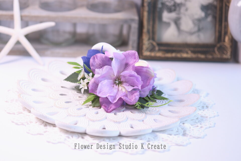 プルメリアとデルフィニュウムのヘアクリップ 髪飾り 浴衣髪飾り 浴衣