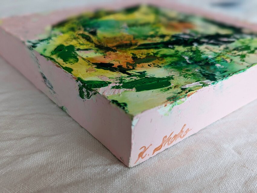 Green and Pink（油彩原画） | iichi 日々の暮らしを心地よくする