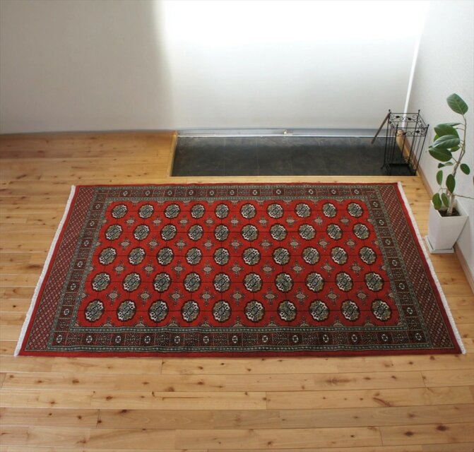 【美品】パキスタン製/絨毯/155x95 パキスタン絨毯 ハイクオリティ ボハラデザイン 200x136cm 厚み0.82cm