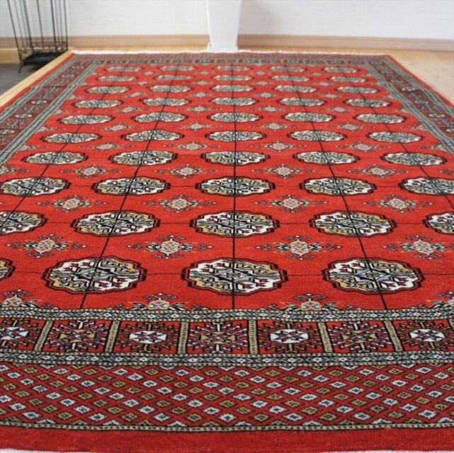 【美品】パキスタン製/絨毯/155x95 パキスタン絨毯 ハイクオリティ ボハラデザイン 200x136cm 厚み0.82cm