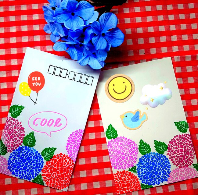 消しゴムはんこ「あじさい・アジサイ・紫陽花③」2個