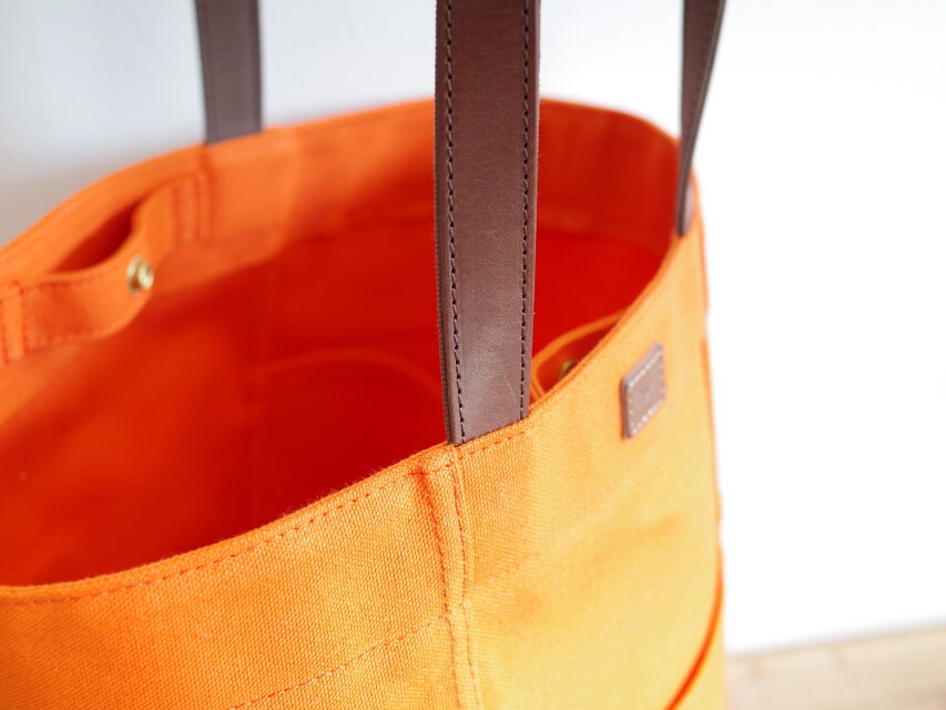 丸底トートバッグ レザーハンドル キャロット | iichi 日々の