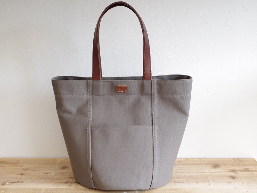 丸底トートバッグ　レザーハンドル　チャコールグレー