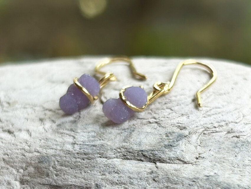 K24 Pure Gold Grape Chalcedony Crystal◇ K24純金グレープカルセドニー結晶ピアス