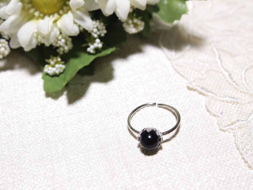 残り1点* silver925* 6mmモリオン(黒水晶)のシンプルなリング 指輪 フリーサイズ