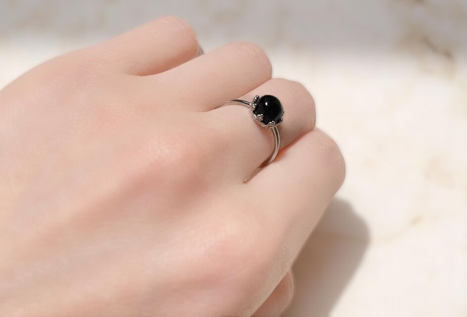 残り1点* silver925* 6mmモリオン(黒水晶)のシンプルなリング 指輪