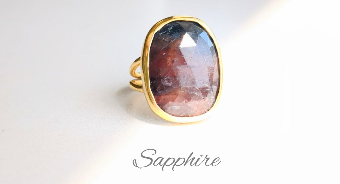 最新作★希少「バイカラーオレンジサファイア」の世界でひとつの天然石リング