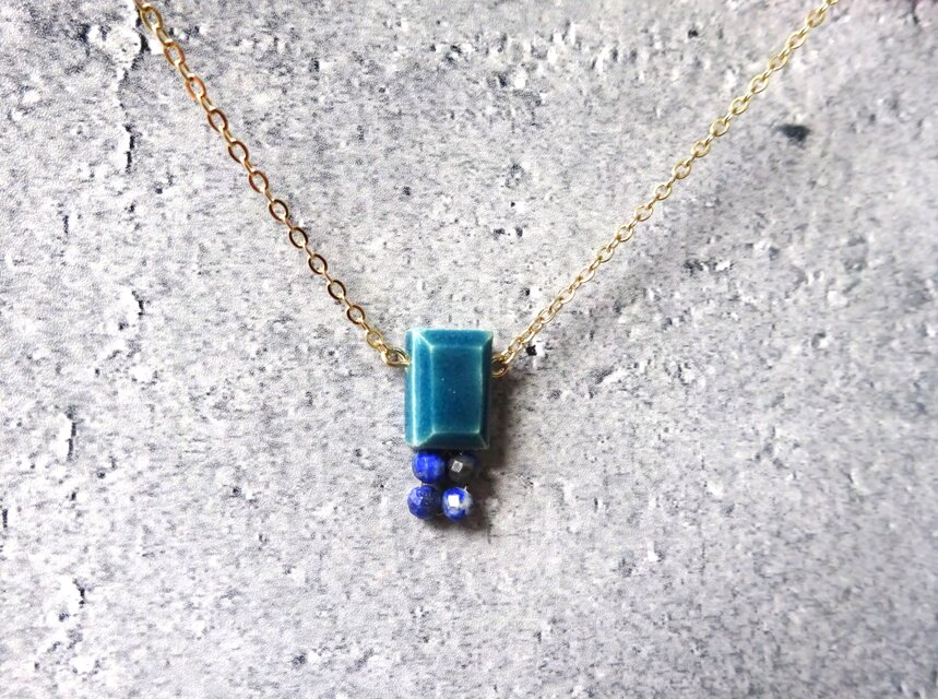 square   jewel ネックレス（深緑＋ラピスラズリ）