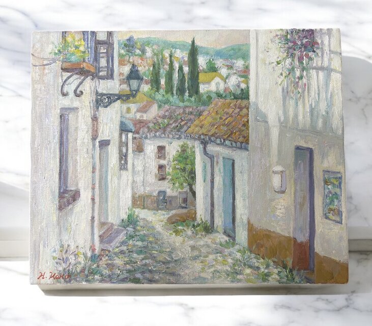 油絵「可愛い散歩道」原画　額付 油絵「可愛い散歩道」原画 額付 0_6453ae58d0441d5a92102d5d2329