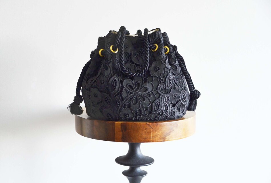 数量限定　ケミカルレース　ボタニカル　2way マリンバッグ　ブラック　セレモニー・主役バッグ　お着物にも