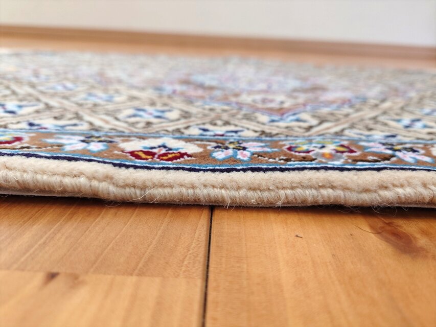 手織りペルシャ絨毯　新品　ナイン産　93×64cm　玄関サイズ ペルシャ絨毯 ナイン産 9L 91×64cm ブルーのメダリオン 玄関