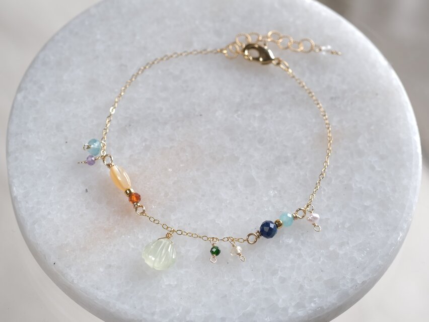 shell stone bracelet：天然石プレナイト マザーオブパール アメジスト