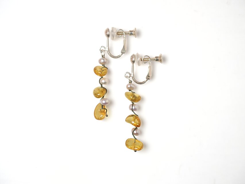 -Amber・Pearl- braid pierce/earring