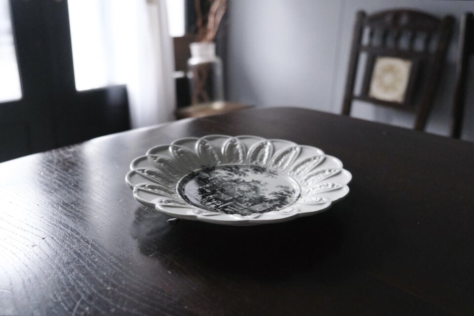 David Johnston Bordeaux ボルドー 花の形 グリザイユ皿 フランス