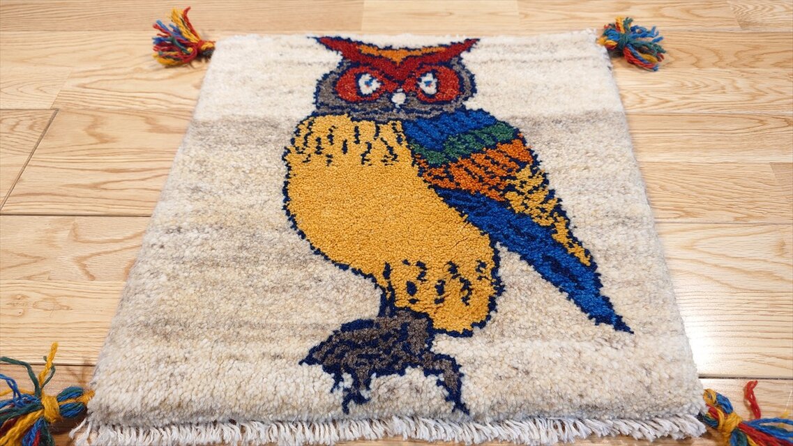 ペルシャ　ギャッベ　ミニマット 38×39.5 丸い葉　糸杉　グレー ペルシャ ギャッベ ミニマット ラグ 39.5x40㎝ フクロウ T5815 | iichi